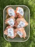 Whole pieced pasture-raised chicken from Rocklyn Springs Farm with boneless breasts, thighs, drumsticks and wings.